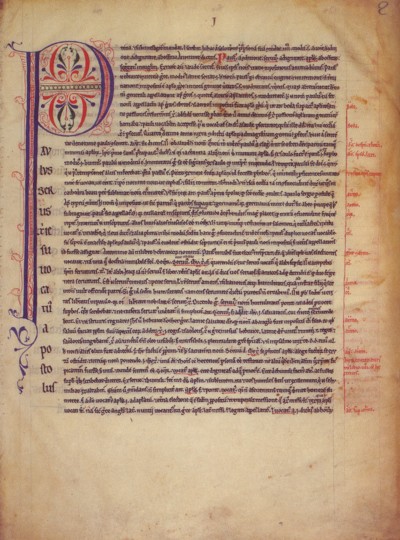 Hoja de pergamino de Collectanea Epistula Pauli ad Romanosde Pedro Lombardo. Viena, ÖNB, Cod. 1209