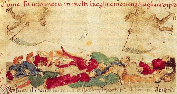 La Peste Negra. Miniatura de una Crónica de Giovanni Sercambi. Lucca, siglo XIV
