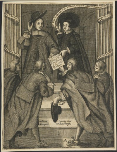 Hugh Peters y los cuatro representantes holandesesgrabado de William Keyse Sherwin