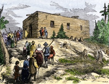 Los peregrinos yendo a la iglesia