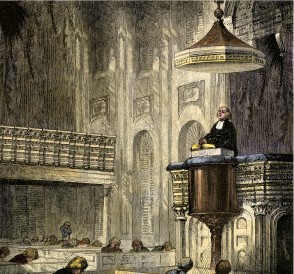 Ministro predicando en un púlpito en Boston