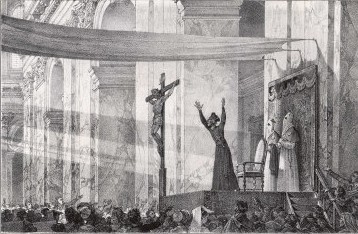 Predicador católico exhortando en Semana Santa