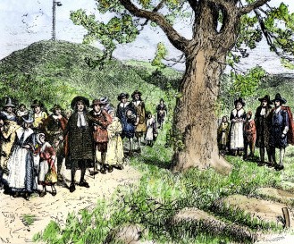 Colonos puritanos a su llegada a Boston, Massachusetts Bay Colony