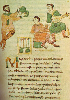 Manuscrito de una obra de Rabán Mauro sobre música. Biblioteca del monasterio de Montecassino