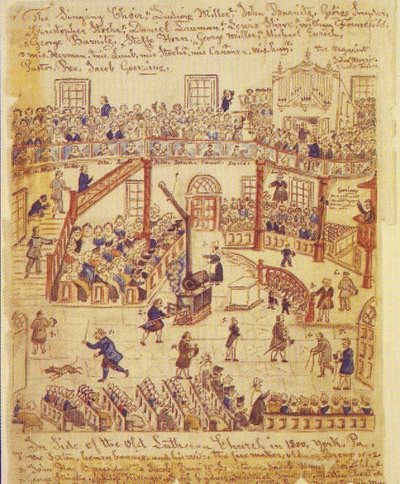 Grabado que representa un ejemplo de culto reformado