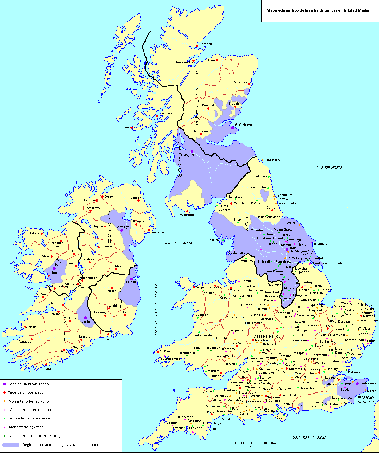 Mapa eclesiástico de las islas Británicas en la Edad Media