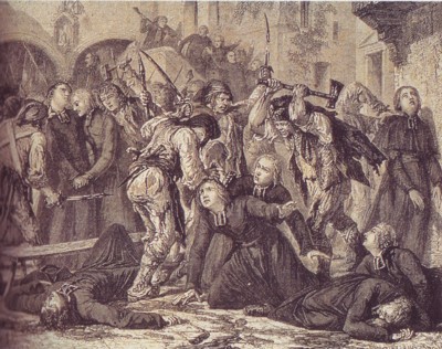 La masacre de los oradores de septiembre de 1792, grabado de Charles Maurand, colección particular