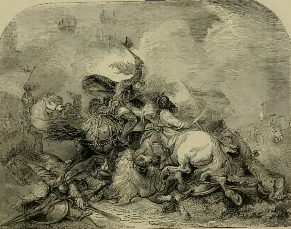 Ricardo Corazón de León en la batalla de JaffaIlustración de Cassell's Illustrated History of England