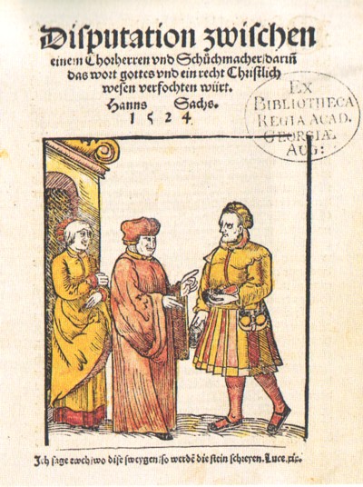 Ilustración de la obra de Sachs sobre la disputaentre un canónigo y un zapatero