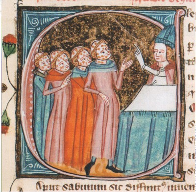 Monjes apestados, miniatura inglesa de 1360