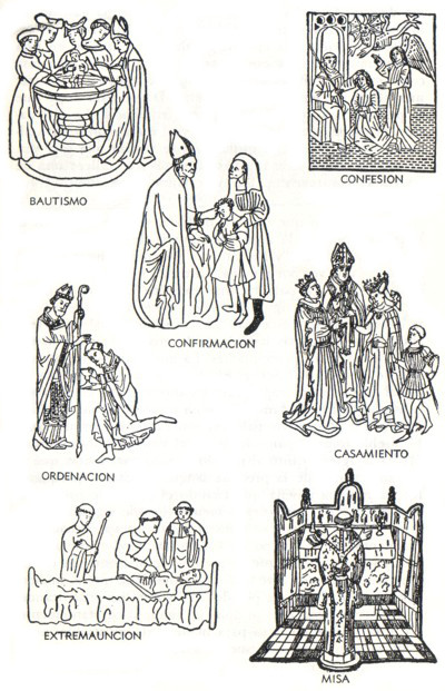 Ilustraciones que representan los siete sacramentos
