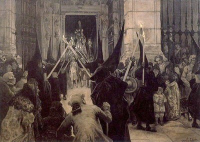 La salida del Cristo de la pasión, por José Jiménez Aranda