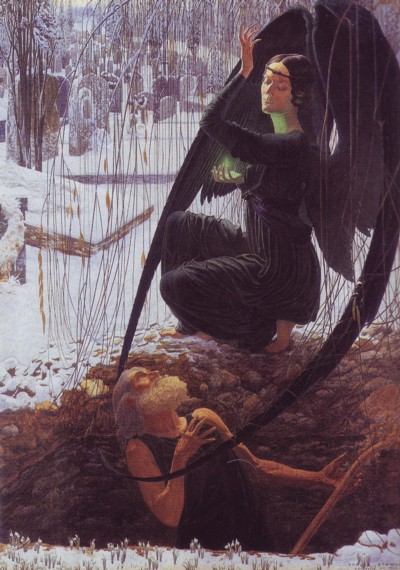 La muerte del sepulturero, acuarela de Carlos Schwabe.Cabinet des Dessins, Louvre, París