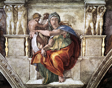 Sibila de Delfos, fresco de Miguel Ángel, 1508–12; en la Capilla Sixtina, Vaticano