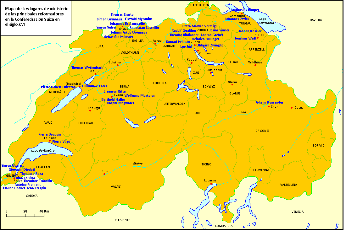 Mapa de la Reforma en Suiza