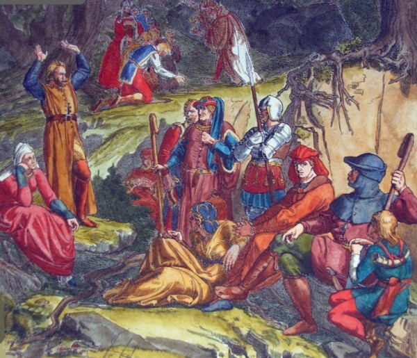 Utraquistas y taboritas, en un grabado coloreado en el siglo XIX