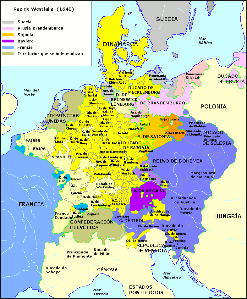 Mapa del reparto de territorios en la Paz de Westfalia