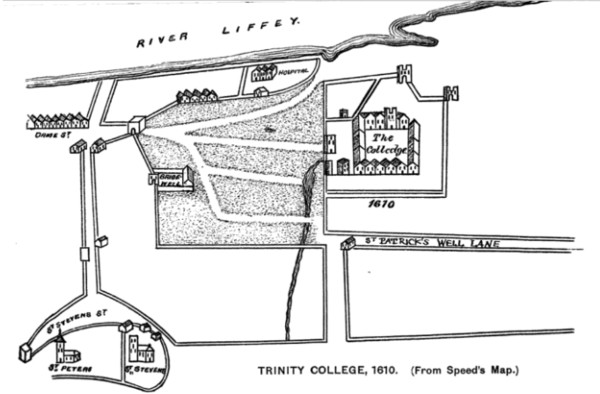 Plano de Trinity College, Dublín, en 1610