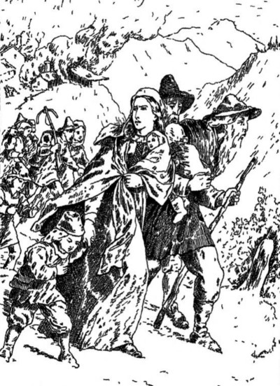 Valdenses huyendo de un poblado incendiado