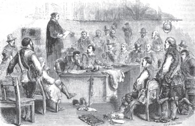 Reunión de la asamblea en el asentamiento de VirginiaIlustración de Cassell's Illustrated History of England