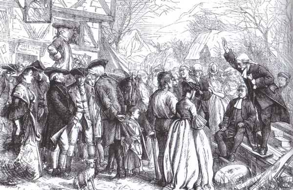 John y Charles Wesley predicando en Bristol