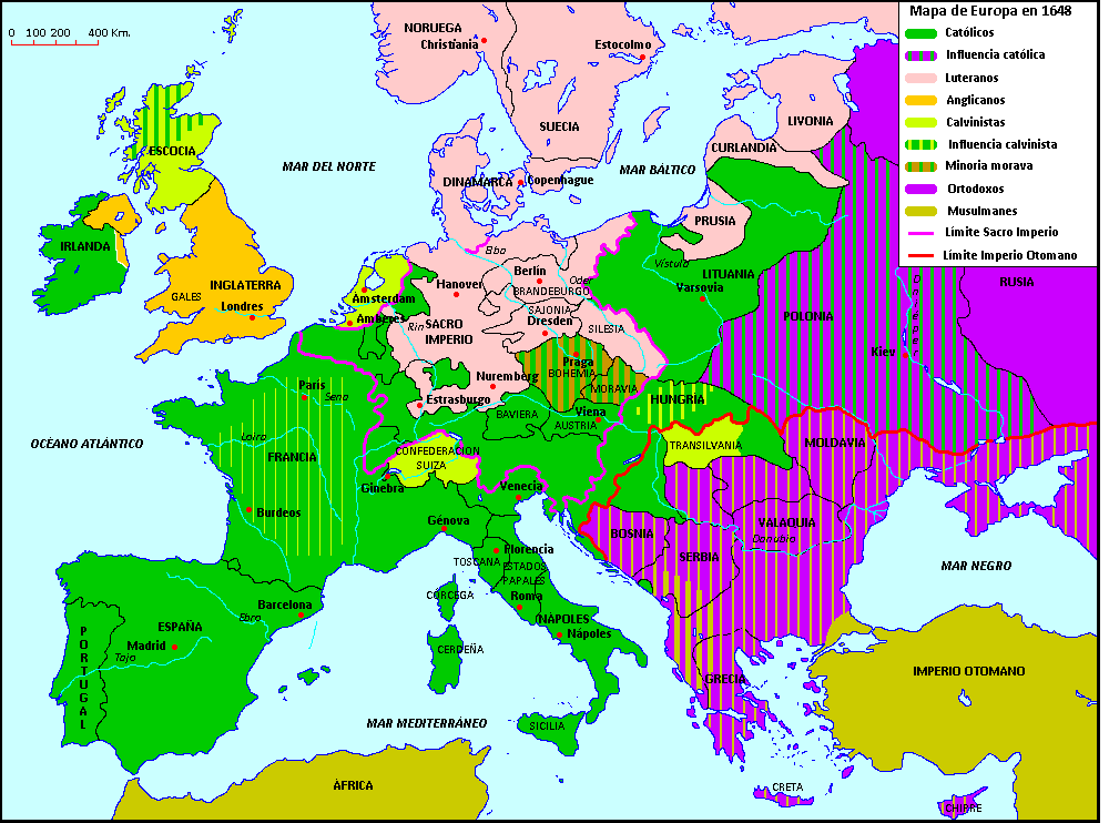 Mapa de Europa tras la Paz de Westfalia