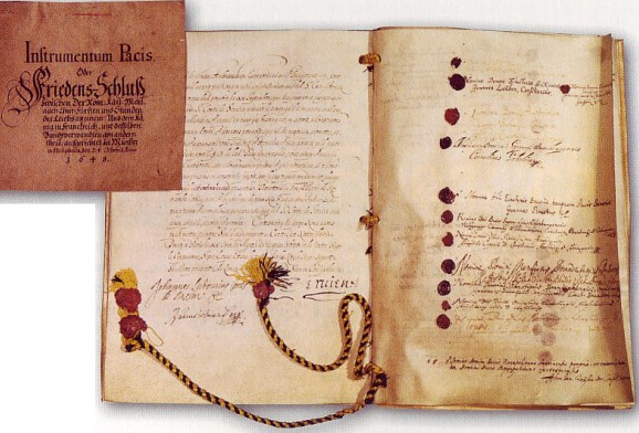Documento con los acuerdos de paz de Westfalia