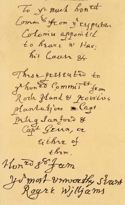Autógrafo de Roger Williams. Documento escrito en 1677