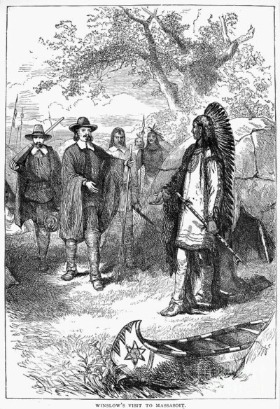 Edward Winslow conferenciando con los indios